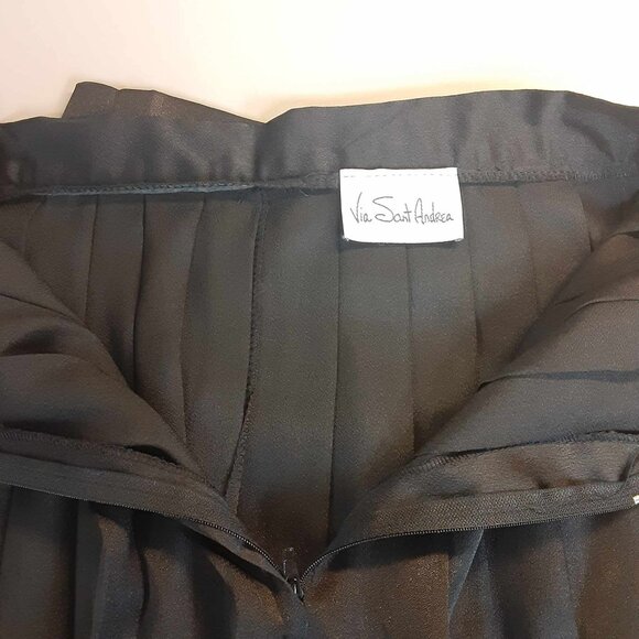 Vintage Via Sant Andrea Black Pleated High Waist Midi Skirt Size 10 - Picture 7 of 9
